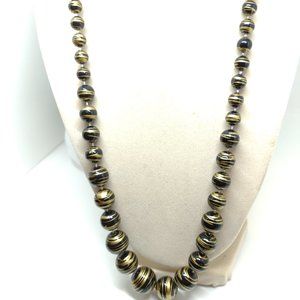 Black and Antique Gold Pearl Like Bead Necklace Knotted and Graduated